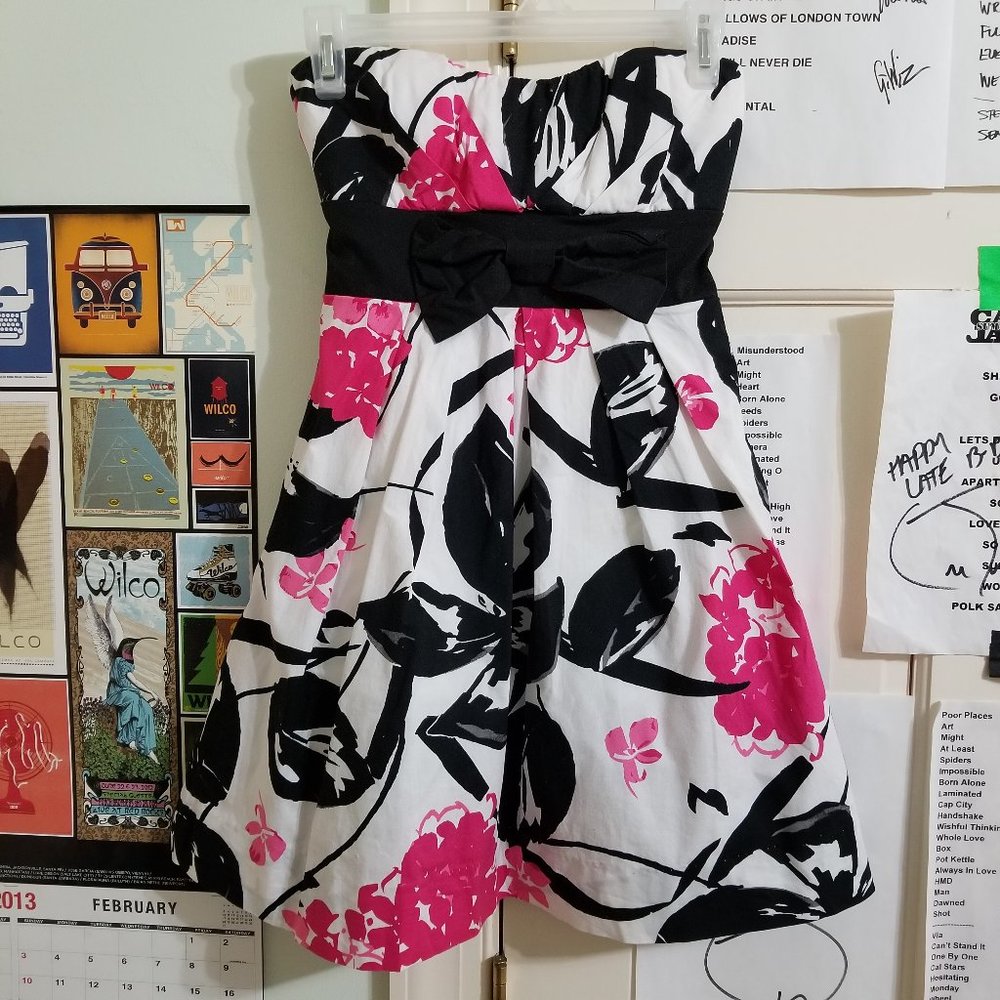 Speechless dress 3 floral print strapless empire bow tie back lined mini formal